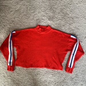H&M Red Turtleneck sweater with blue and white sleeve stripe